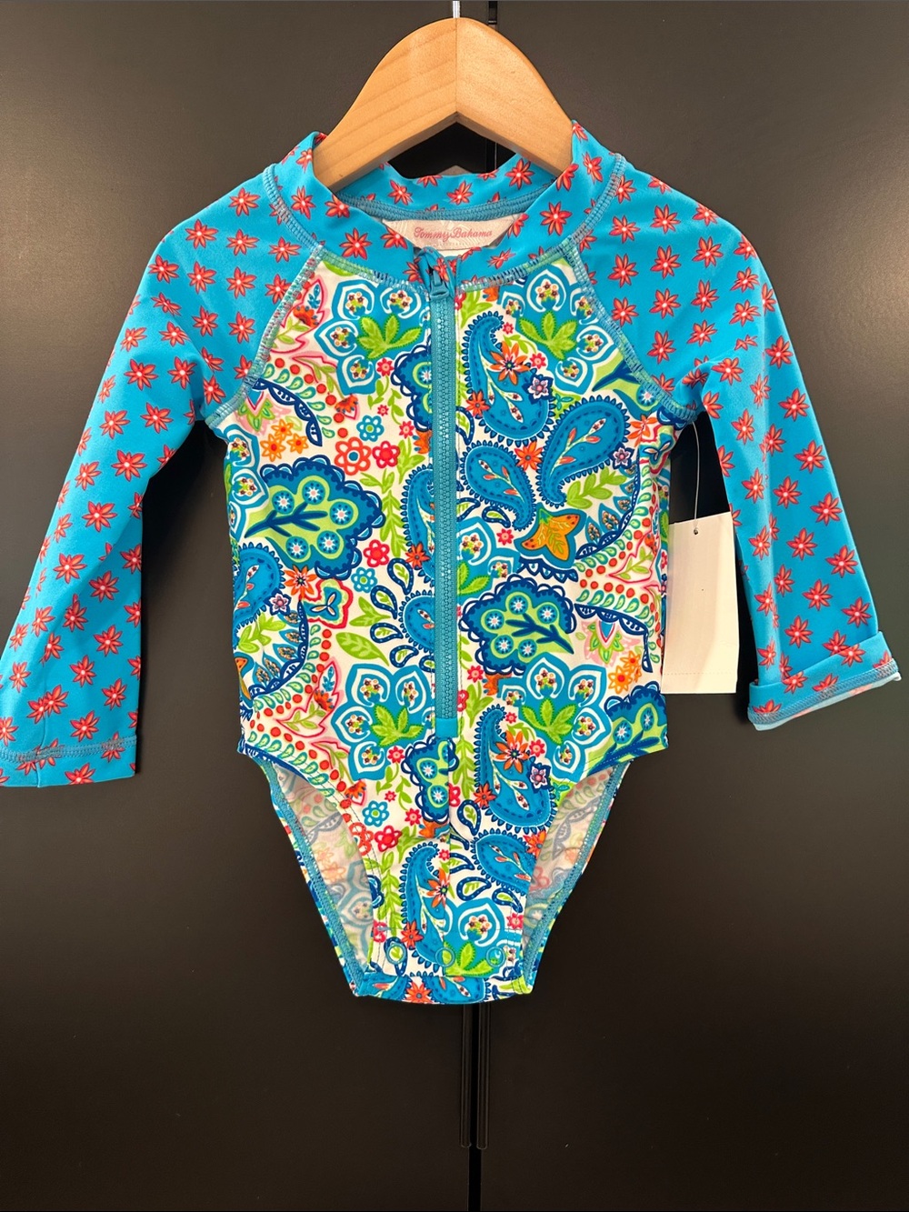 Tommy Bahama Kids Girls Paisley Floral Long Sleeve Rash Guard Swimsuit 12M NWT